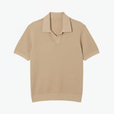 Cotton Blend Open Polo Collar Sweater