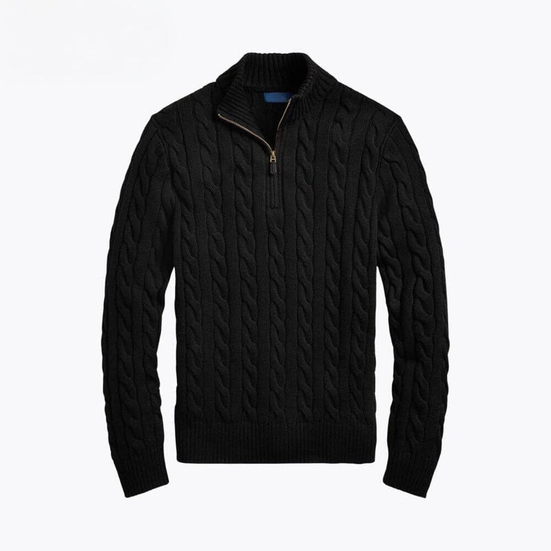 02 - Chunky Cable-Knit Cotton Quarter-Zip Sweater