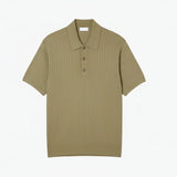 Fluid Ribbed Knit Polo Collar Sweater