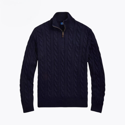 02 - Chunky Cable-Knit Cotton Quarter-Zip Sweater