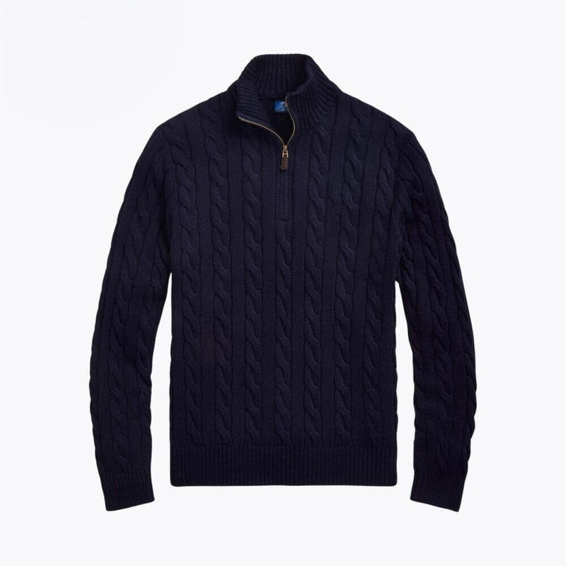 02 - Chunky Cable-Knit Cotton Quarter-Zip Sweater